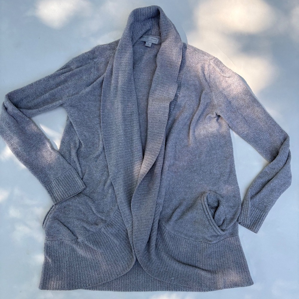 Barefoot Dreams CozyChic Lite Circle Cardigan Silver Gray Open Front Shawl 452 M